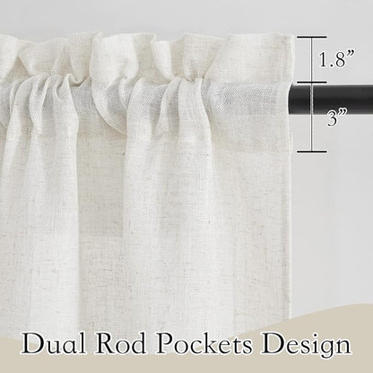RYB HOME Linen Textured Sheer Curtains 84 inches Long for Living Room | Privacy Semi-Transparent Sheer, Window Curtains for Bathroom, French Door, Rod Pocket, Linen, W70 x L84, 1 Pair - Image 2