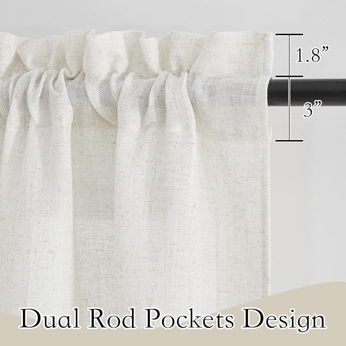 RYB HOME Long Sheer Curtains 108 inches Long for Living Room | Linen Textured Semi Sheer, Privacy & Light Airy, for Bedroom Nursery Canopy Bed, Linen, Rod Pocket, W70 x L108, 2 Panels - Image 2
