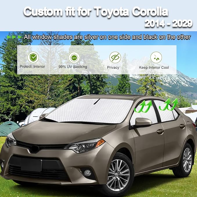 KMF 6pcs Sun Shades for Toyota Corolla 2014-2019 Accessories (Not for Corolla Cross), Full Car Window Covers Sunshade for Windshield Side Rear, UV Block and Privacy Blackout for Camping - Image 5