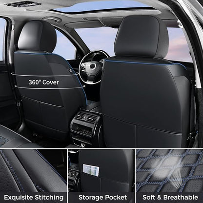 Huidasource 2007-2017 Wrangler JK Seat Covers 2 Door Full Set, Black&Blue | Waterproof Leather Custom Car Seat Cover, JK Seat Cushion Protector Fit for Jeep Wrangler JK 2-Door Sahara Sport Rubicon - Image 2
