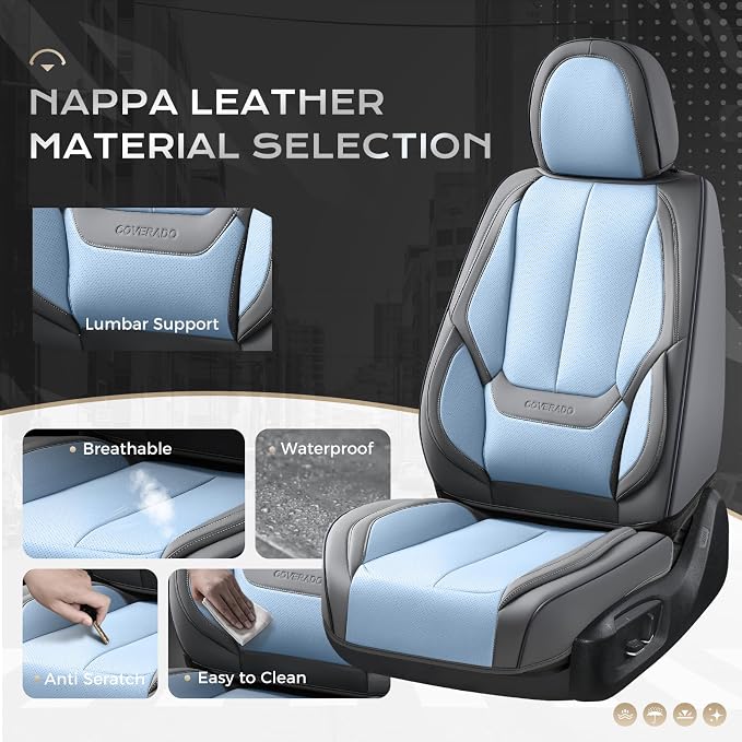 Coverado Car Seat Covers, Seat Covers for Cars, Waterproof Leather Auto Seat Protectors, Leather Car Seat Cushion, Car Interiors Accessories Universal Fit for Most Cars - Image 3
