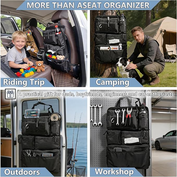 2 Pack Tactical Seat Back Organizer - Heavy Duty MOLLE Panel Organizer with Multiple Pockets & Seat Side Pocket Panel for EDC Gear, Road Trip Essentials Fit for Car SUV Truck Ford (Black integrated) - Image 5