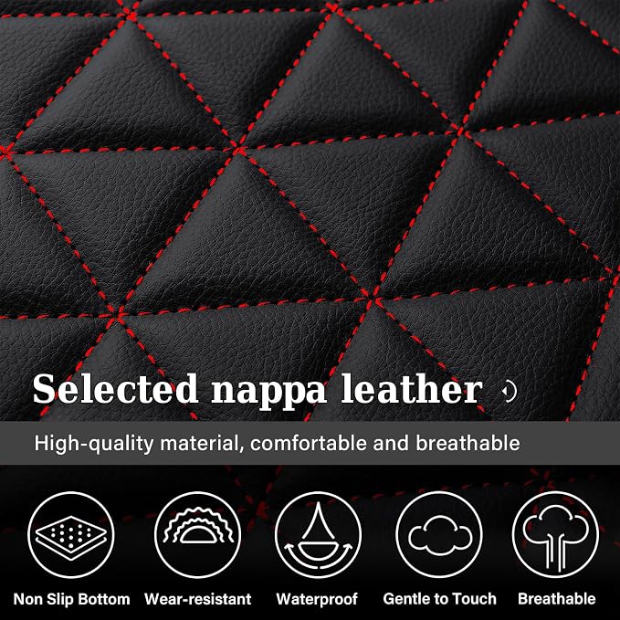 Coverado Dodge Ram Seat Covers Full Set, Waterproof Truck Car Seat Cover Protectors Custom Fit for 2002-2026 Dodge RAM 1500 2500 3500 with Curved Bench(Black&Red line) - Image 5