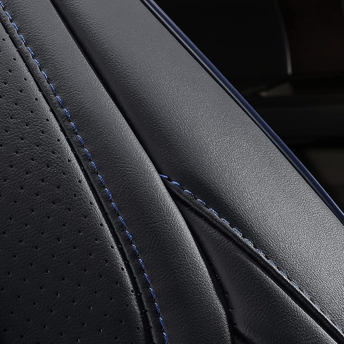 Huidasource Front Seat Covers for Jeep Wrangler JL 2-Door/4-Door 2018-2026 | Waterproof Faux Leather Wrangler JL Front Seat Covers, Covers Fit Full Coverage Front Seat Cushion(Front Pair/Black&Blue) - Image 9