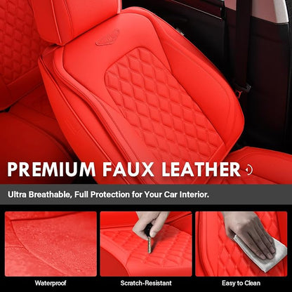 Coverado Front Seat Covers, Waterproof Nappa Leather Stain-Resistant Protectors, Universal Fit for Sedans, SUVs, Trucks, Automotive Car Seat Covers, Waterproof Seat Cushions – Red - Image 5