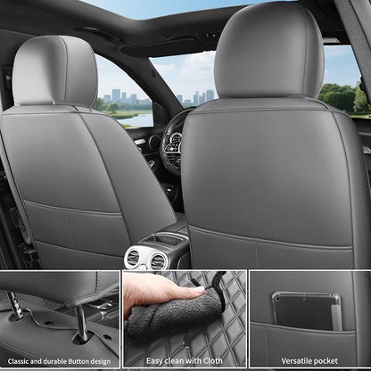 Gray High-Density Nappa Leather Automotive Car Seat Covers Full Set | Univerasal Fit,3D Contoured,Full Coverage,Waterproof,ThickTexture Nappa Leather,for most Suvs Trucks Sedans - Image 8