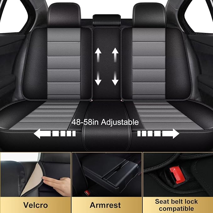IKABEVEM Car Seat Covers Full Set Fit for Mazda 3 2007-2019: Waterproof Faux Leather Vehical Car Seat Cushion Covers, 5 Seat Auto Interior Accessories (Black&Grey) - Image 2