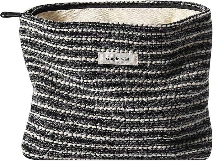 RSRSLEII Striped Travel Makeup Bag, Cute Toiletry Bag (10Black Stripe) | Aesthetic Portable Cosmetic Bag with Zipper, Vintage Makeup Pouch with Canvas Lining, Car Storage Bag for Women and Girls by RSRSLEII