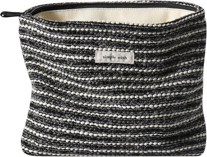 RSRSLEII Striped Travel Makeup Bag, Cute Toiletry Bag (10Black Stripe) | Aesthetic Portable Cosmetic Bag with Zipper, Vintage Makeup Pouch with Canvas Lining, Car Storage Bag for Women and Girls by RSRSLEII