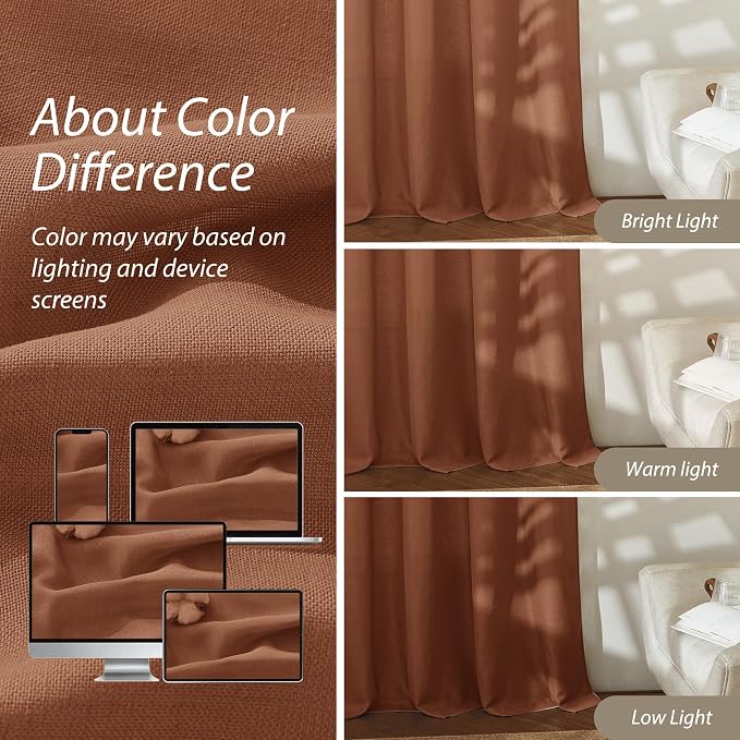 RYB HOME Linen Sheer Curtains 2 Panels for Living Room, Semi Transparent Privacy Drapes with Rod Pocket Farmhouse Style Window Treatments for Bedroom, Brunt Orange, 52" W x 95" L - Image 6