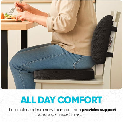FORTEM Seat Cushion & Lumbar Support for Office Chair, Wheelchair, Car | Memory Foam | Ergonomic Design | Washable Cover | Non Slip | Black - Image 8