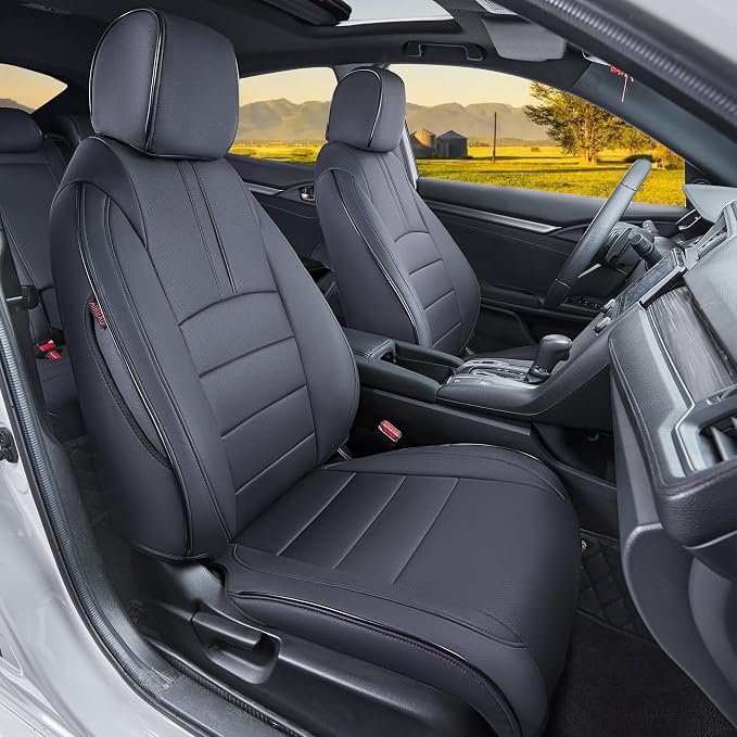 HKZ Custom Fit Civic Seat Covers for Honda Civic Sedan 2016 2017 2018 2019 2020 2021 LX (Not for LX-P)- 5-Seats Leather Full Set,Black by HKZ