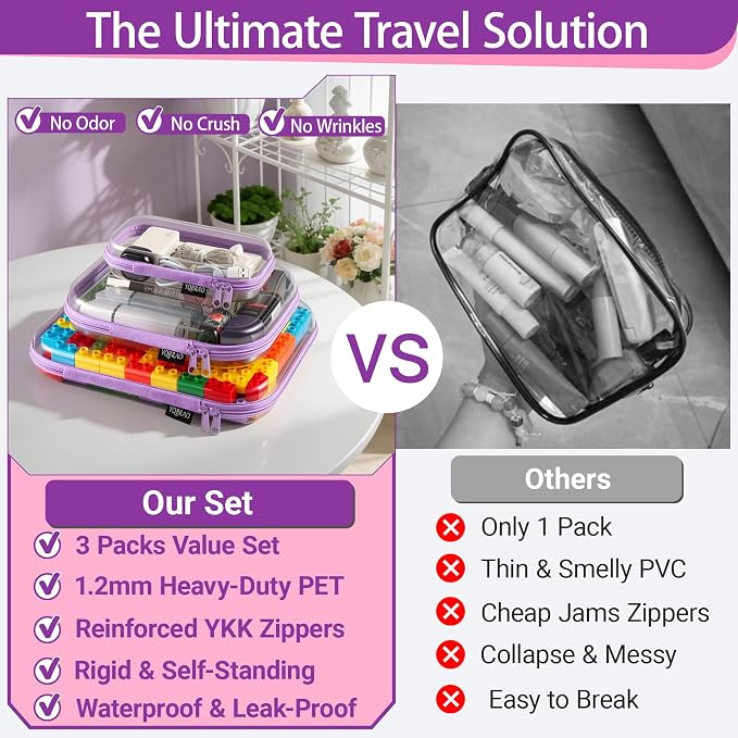 YQBRAO Clear Hard Shell Organizer Case Set, 3-Pack, Purple | Large, medium & small rigid PET organizers for crafts, travel, beauty and everyday storage - Image 2