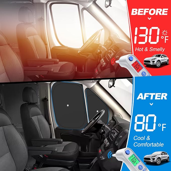 Front Windshield ＆ Side Window Sun Shade for 2014-2025 Dodge RAM ProMaster Full Size Cargo Van, Foldable Window Sunshade Sun Visor Protector, Window Shades Blocks UV Rays Heat, Pack of 5 - Image 2