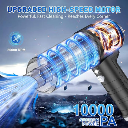 KMM Handheld Car Vacuum Cleaner, 10000PA Hand Held Vacuum & Air Duster | Strong Suction, Cordless, 120W High Power, Portable, Multi-Nozzles & LED Light, for Home, Car, Office - Image 2