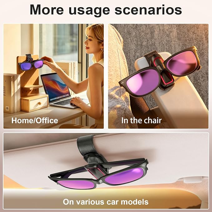 Veharvim Sunglass Holder for Car, 2 Pack, Secure Metal Clip | One-Handed Operation, Gentle & Secure Hold, Silicone Padded, Universal Fits Sunglass and Car Visor - Image 7