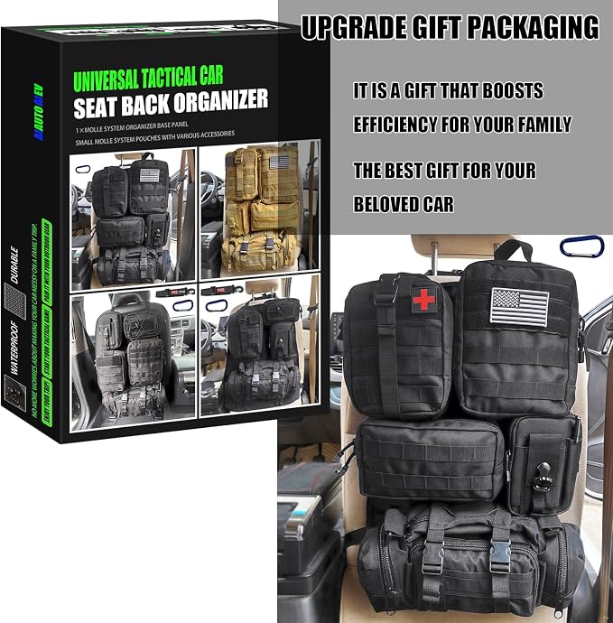 7 PACK Tactical Seat back organizer Truck organizer With 6 Detachable Pouches Universal For Car Truck Ford Jeep Military-Grade Heavier Panels With Multi-functional Packs (7 PACK -BLACK) - Image 6