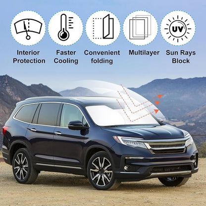 Windshield Sun Shade for 2016-2025 2026 Honda Pilot Accessories | Full covered for windshield, Foldable & Durable, Block UV Rays, Reduce Heat, Easy to install, Keep Car Cooler - Image 2