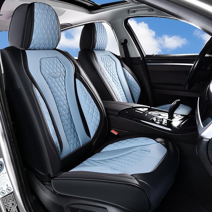 Coverado Auto Seat Covers, Car Seat Covers Full Set, Blue Car Seat Cover, Driver Seat Covers Front Seats Rear Seat Cover, Luxury Car Seat Cushion,Leather Seat Cover Seat Protector Fit for Most Cars - Image 2