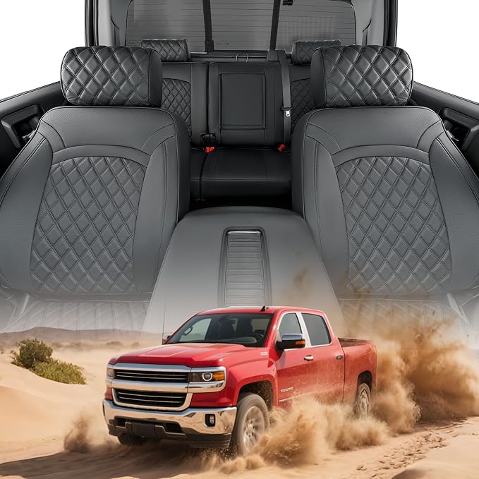 Seat Covers for Chevy Silverado & for GMC Sierra 2014-2018 (Only Crew Cab) | Full Coverage, Full Set, Odorless, OEM-Style, Faux Leather, Waterproof, Pickup, Custom fit, Truck, Accessories, 2500HD - Image 9