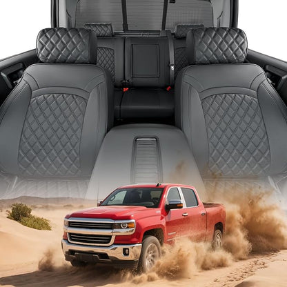 Seat Covers for Chevy Silverado & for GMC Sierra 2014-2018 (Only Crew Cab) | Full Coverage, Full Set, Odorless, OEM-Style, Faux Leather, Waterproof, Pickup, Custom fit, Truck, Accessories, 2500HD - Image 9