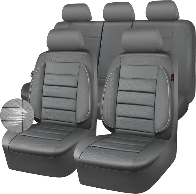 CAR PASS Leather Seat Covers Full Set Universal Water Resistant 3D Foam Back Support, Luxury Comfort Automotive 5 Seat Covers All Season Fit for SUV,Sedan,Van, Airbag Compatible Elegance (Gray) - Image 7