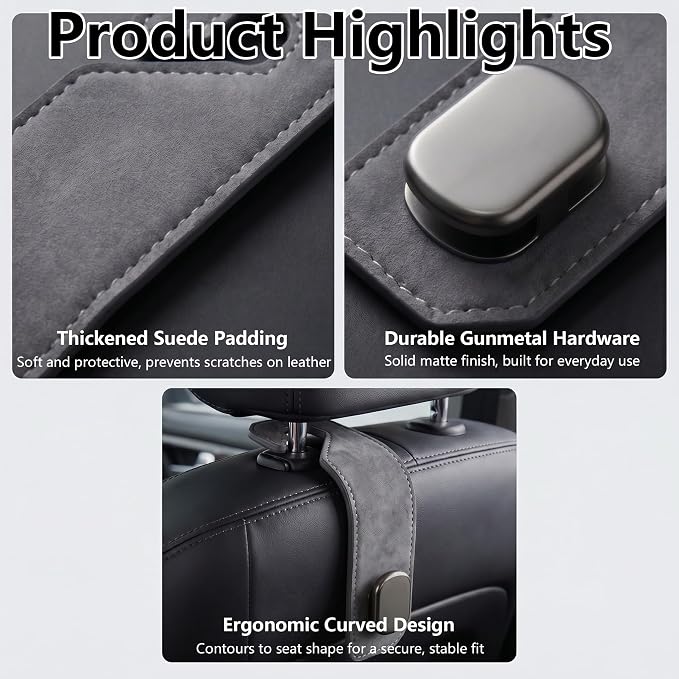 Purse Hook for Car Seat Headrest, Suede Car Purse Hook, Heavy Duty Car Hook Organizer for Handbags, Grocery Bags & Backpacks, Universal Car Hooks for SUV Truck Interior(Gray,2pcs) - Image 4
