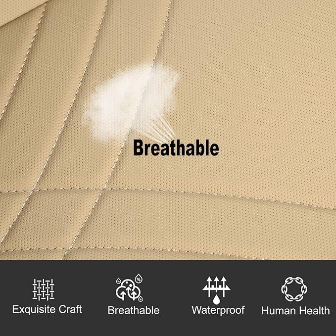 kingphenix Car Seat Cover, PU Leather Front Bottom Seat Protector | Front Bottom Seat Protector, Non-Slip Backing, Edge Coverage and Easy Installation for Sedans, SUVs, Trucks and Vans, Beige - Image 3