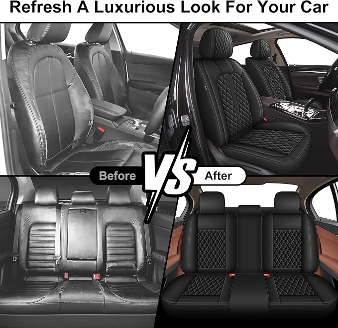 IKABEVEM Car Seat Covers Fit for Infiniti M37 2007-2013 Full Set | Waterproof Faux Leather, Airbag Compatible, Easy to Install & Wipe Car Seat Protector,5 Seats Covers Fit for , Black - Image 6