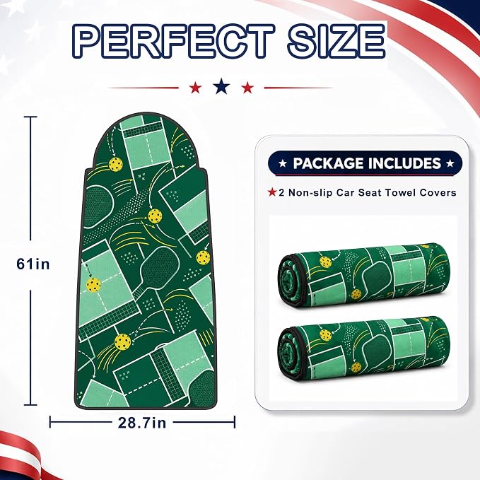 Car Seat Towel Cover 2 Pack for Front Seats, Sweat Absorbent Car Seat Protector with Non-Slip Backing, Waterproof Towel Car Seat Covers for Runners, Gym, Swimming, Beach, Green Court Sport - Image 7