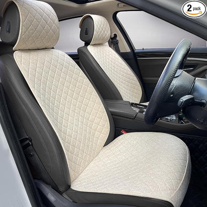 BOPUOVRE Linen Front Car Seat Covers Breathable Fabric | Car Seat Protector Universal Fit Cars Vans SUVs Trucks 2 Units Beige by BOPUOVRE