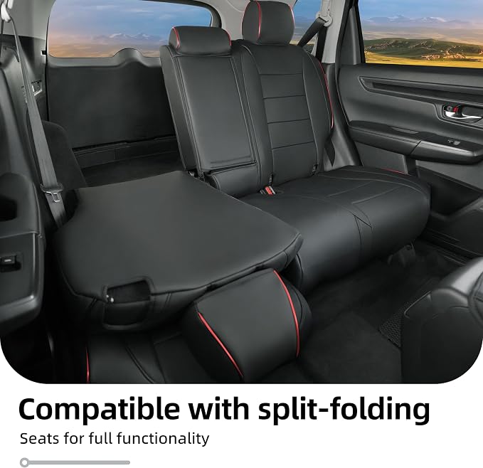 Lolcar CRV Seat Covers Custom Fit for Honda CRV 2023 2024 2025 2026 Leather Car Seat Cover Full Set for Trucks SUV,Waterproof Car Seat Cushion,Faux Leather (Black with red Trim) - Image 6