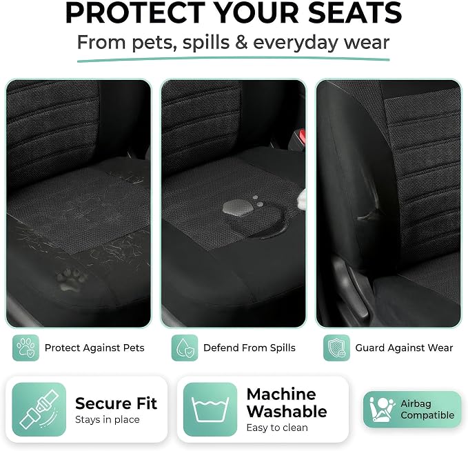 FH Group Automotive Car Seat Covers Front Set Premium 3D Air Mesh Front Seat Covers, Airbag Compatible Universal Fit Interior Accessories for Cars Trucks and SUVs - Black - Image 5