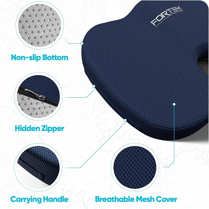 FORTEM Seat Cushion & Lumbar Support for Office Chair, Wheelchair, Car | Memory Foam | Ergonomic Design | Washable Cover | Non Slip | Blue - Image 4