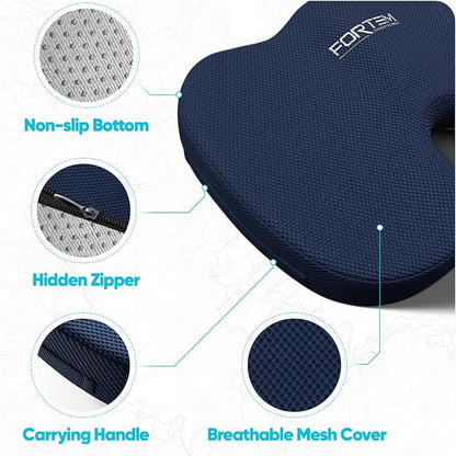 FORTEM Seat Cushion & Lumbar Support for Office Chair, Wheelchair, Car | Memory Foam | Ergonomic Design | Washable Cover | Non Slip | Blue - Image 4