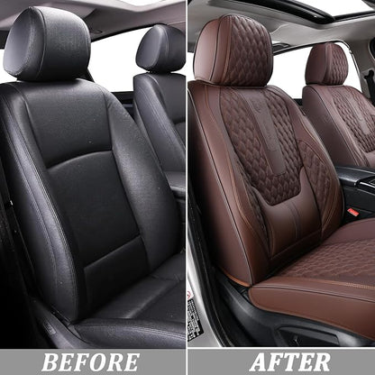 Coverado Front Seat Covers, Car Seat Covers Front Seats, Nappa Leather Seat Covers for Cars, Waterproof Seat Covers with Lumbar Support Universal Fit for Most Cars SUV Trucks (Front, Coffee) - Image 5