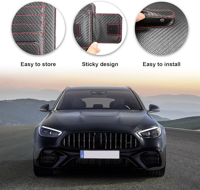 Dickno Small Leather Car Sun Visor Organizer, Multifunctional Auto Visor Document Holder with Sunglasses Clip, Universal Car Interior Organizer for Driving License, Card, Pen (Black&Red) - Image 3