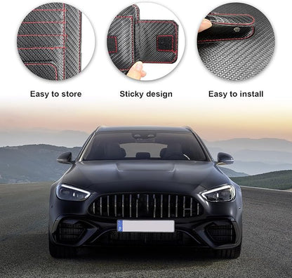 Dickno Small Leather Car Sun Visor Organizer, Multifunctional Auto Visor Document Holder with Sunglasses Clip, Universal Car Interior Organizer for Driving License, Card, Pen (Black&Red) - Image 3