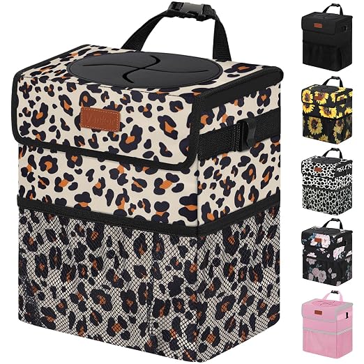 Vankor Car Trash Can with Lid Leak Proof Car Accessories for Women | 3 Gallon Cute Hanging Car Trash Bin for Men Car Truck Vehicle Sedan Interior Automotive Garbage Cans, Black Quilted by Vankor