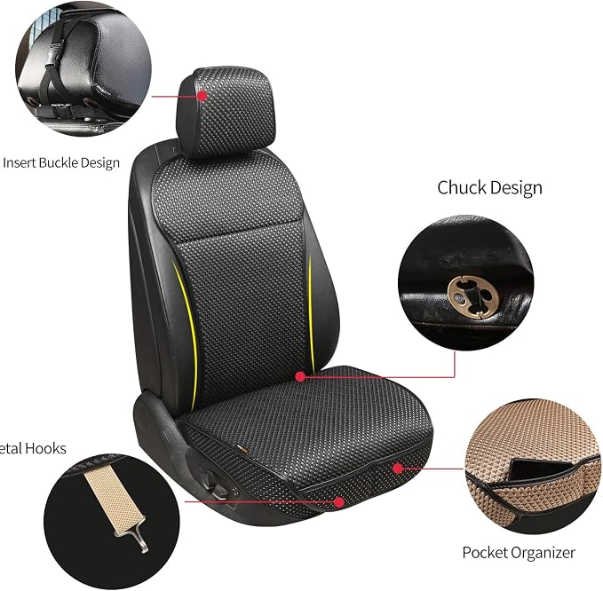 Auto Newer Luxury Breathable Car Seat Cover Fit Four Seasons, Universal Front of Car Seat Cushions, Bottom Seat Covers of Full Wrapped Edge,Universal Fit for 95% Cars,SUV(Black+Grey，2PCS) - Image 3