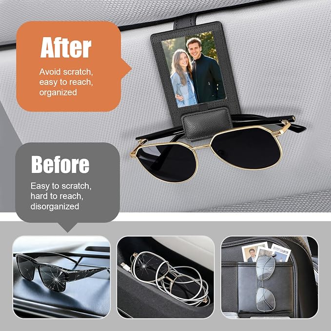 New 2 in 1 Sunglass & Photo Holder for Car, Strong Magnetic Leather Sunglasses Holder, Car Visor Picture Holder Clip, 2026 Upgraded No Fall No Slide Car Visor Accessories - Image 3