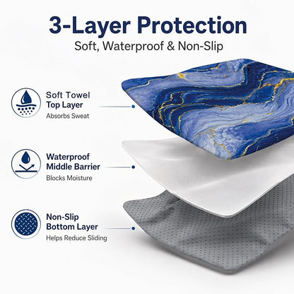 Car Seat Towel Cover 2 Pack for Front Seats, Sweat Absorbent Car Seat Protector with Non-Slip Backing, Waterproof Towel Car Seat Covers for Runners, Gym, Swimming, Beach, Blue Gold Marble - Image 3