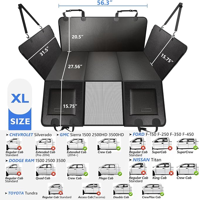 Hard Bottom Dog Truck Seat Cover Back Seat, PU Leather, XL | Anti Scratch Pet Hammock for F150, RAM1500, Sierra, Tundra Crew Cab Trucks, Silverado, Waterproof, Easy to Clean, Non-Slip - Image 6