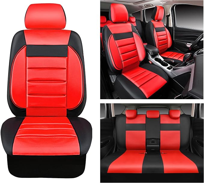 CAR PASS Leather Seat Covers Full Set Universal Water Resistant 3D Foam Back Support, Luxury Comfort Automotive 5 Seat Covers All Season Fit for SUV,Sedan,Van, Airbag Compatible Elegance (Black Red) - Image 4