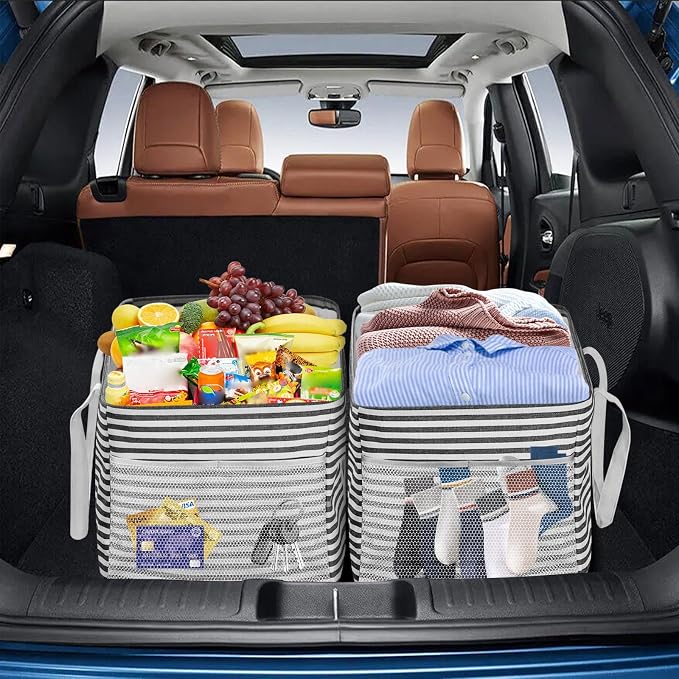 LHZK 2 Pack Extra Large Utility Tote Bag with Metal Wire Frame and the Sides Rinforced, Extra Large Tote Bag with Handle, Reusable Grocery Bags Foldable, Beach Bag, Car Tote, Grey, 26''x15''x13'' - Image 3