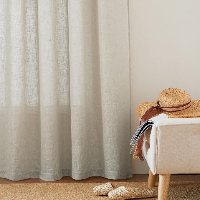 RYB HOME Linen Woven Curtains 36 Inch Length, Flax Linen Blend Small Drapes Soften Sunlight Thermal Curtains for Farmhouse, Cafe, RV, Bus, Office, W 52 x L 36 inches, Angora, 2 Pack - Image 6