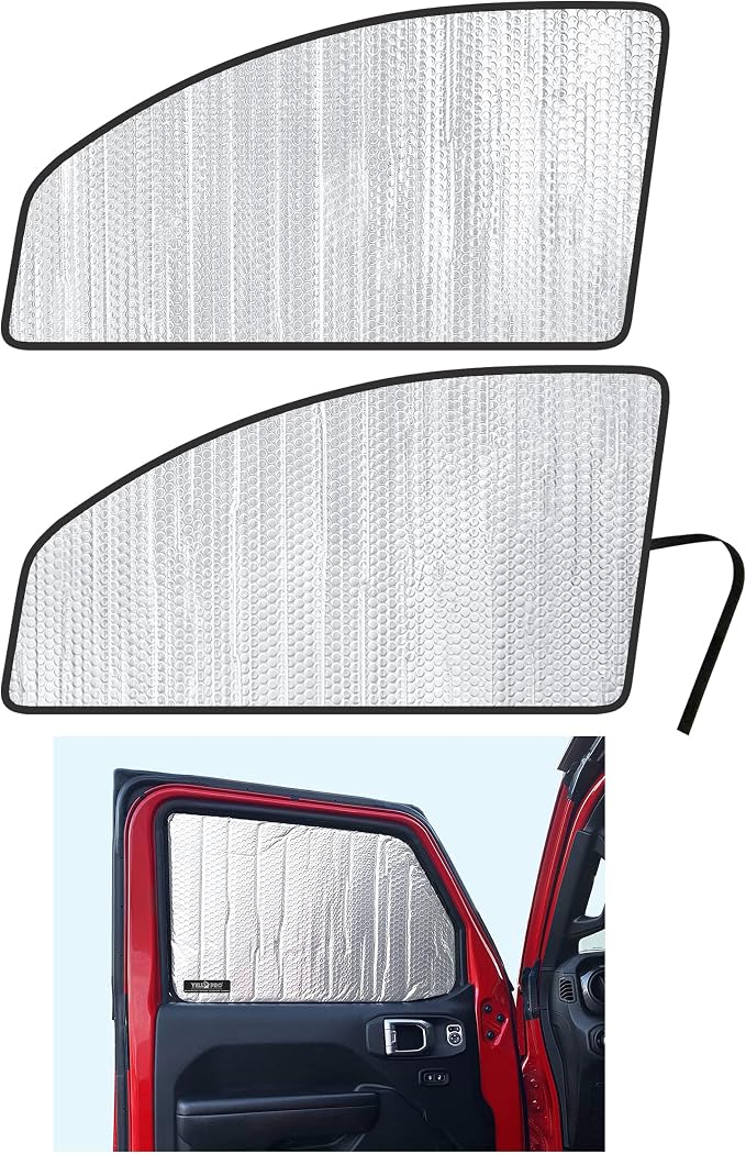 YelloPro Side Window Front Seat Reflective Sunshade Custom Fit for 2018 2019 2020 2021 2022 2023 2024 2025 2026 Jeep Wrangler, Unlimited JL, Sport, Sport S, Sahara, Rubicon 2 Door 4Dr (2pcs) by YelloPro+Auto