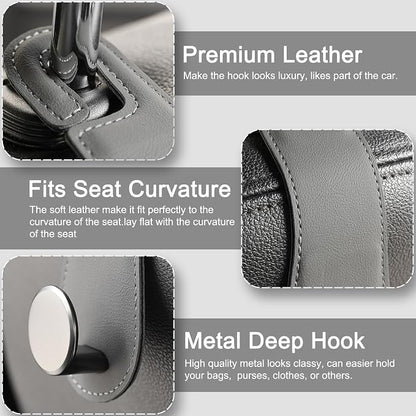 JESTOP Car Headrest Hooks 2 Pack Leather Car Seat Storage Hangers, Gray | Stylish Leather & Alloy Car Seat Organizer Hooks for Purses Bags Handbag Coat Umbrellas, Car Inside Accessories, Up to 44lb - Image 3