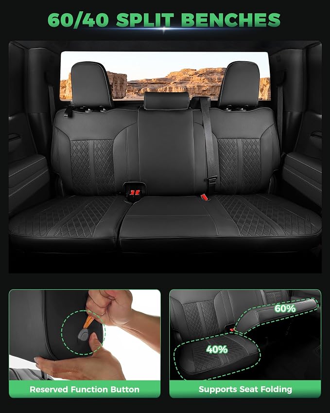 RIDEPOSH Custom Fit Seat Covers for Silverado/Sierra 1500 2019-2026 CrewCab | Fits 2500/3500HD 2020-2026, no Rear Armrest/Seatback Storage, Faux leather, Protective, Scratch-resistant, Easy-clean - Image 4