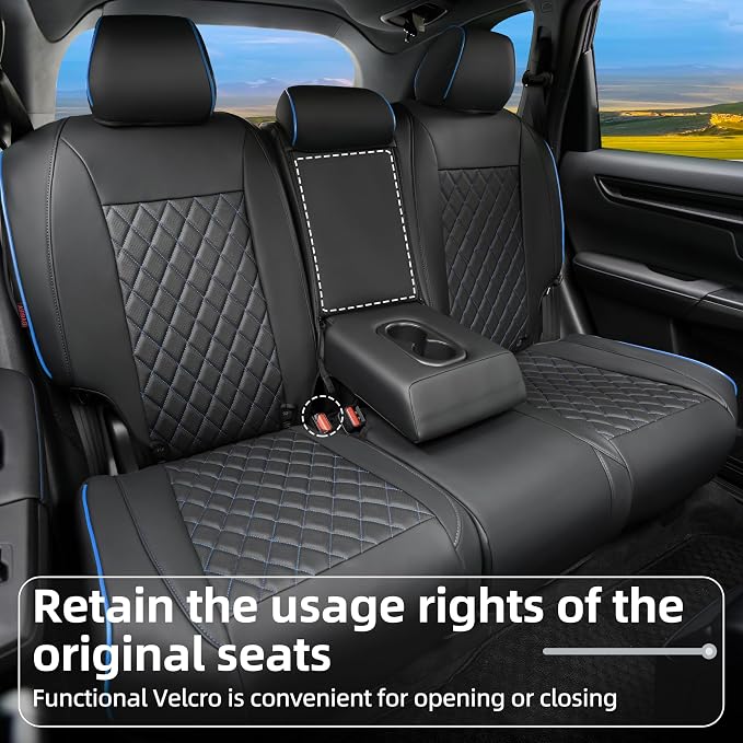 Lolcar CRV Seat Covers Custom Fit for Honda CRV 2023 2024 2025 2026 Leather Car Seat Cover Full Set for Trucks SUV,Waterproof Car Seat Cushion,Faux Leather (Black Blue Grid) - Image 5
